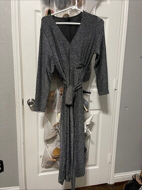 Sparkle Wrap Midi Dress - Metallic Black
